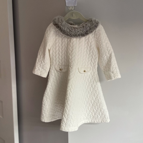 Janie and Jack white dress with gray faux fur neckline - size 4 year old - Picture 2 of 3